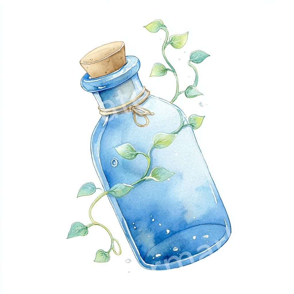 【商用利用可】メッセージボトル(水彩ガラス瓶)クリップアート18点セット|高解像度・透過PNG|印刷OK|コラージュ・ジャンクジャーナル素材|即ダウンロード