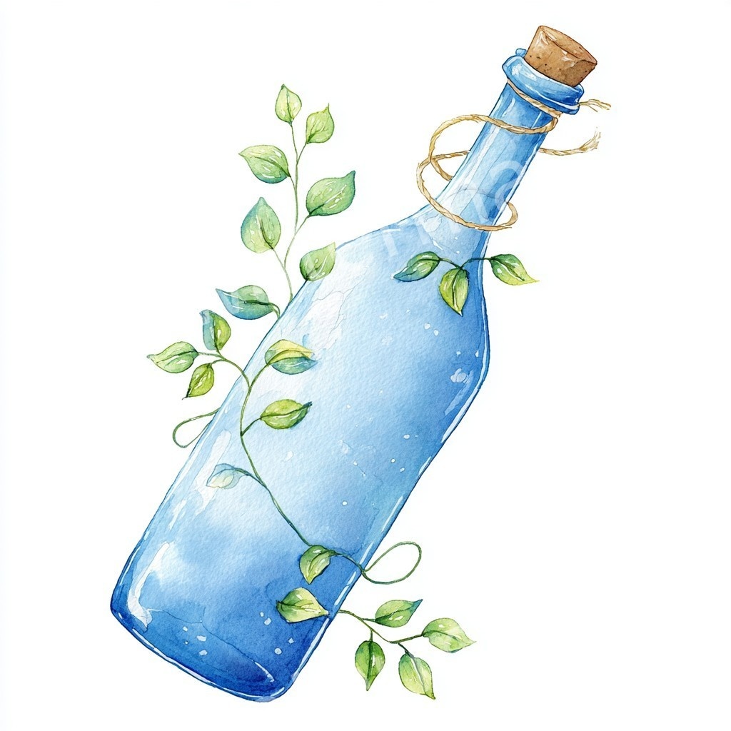 【商用利用可】メッセージボトル(水彩ガラス瓶)クリップアート18点セット|高解像度・透過PNG|印刷OK|コラージュ・ジャンクジャーナル素材|即ダウンロード