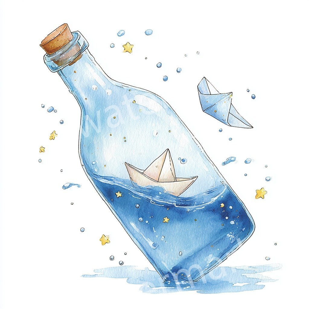 【商用利用可】メッセージボトル(水彩ガラス瓶)クリップアート18点セット|高解像度・透過PNG|印刷OK|コラージュ・ジャンクジャーナル素材|即ダウンロード