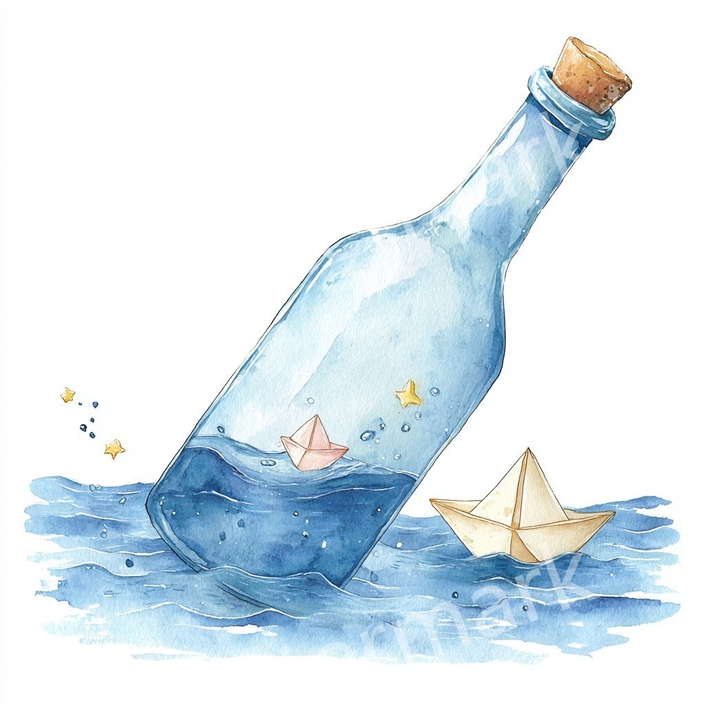 【商用利用可】メッセージボトル(水彩ガラス瓶)クリップアート18点セット|高解像度・透過PNG|印刷OK|コラージュ・ジャンクジャーナル素材|即ダウンロード