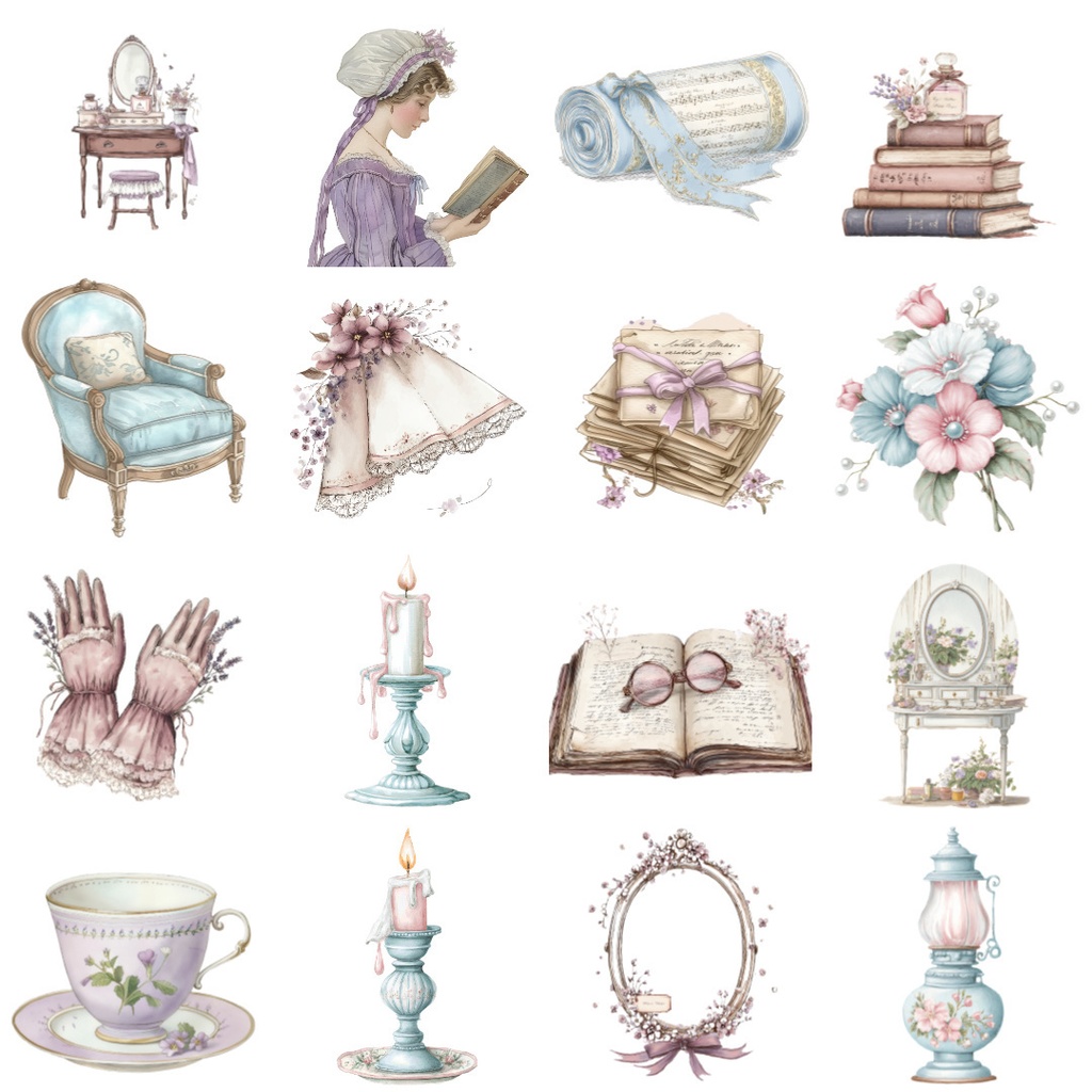 【商用利用可】ヴィンテージ雑貨クリップアート73点セット|水彩アンティーク素材|高解像度・透過PNG|コラージュ・ジャンクジャーナル素材|即ダウンロード