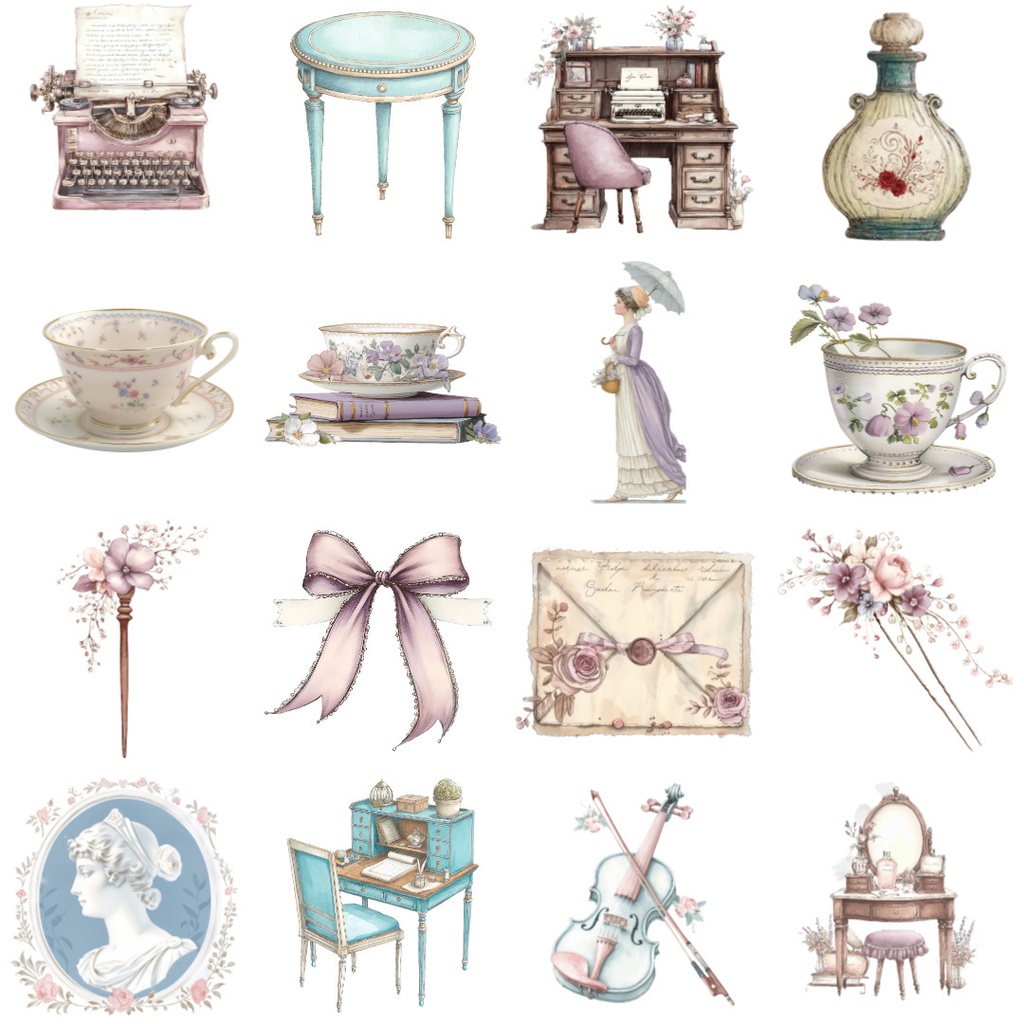 【商用利用可】ヴィンテージ雑貨クリップアート73点セット|水彩アンティーク素材|高解像度・透過PNG|コラージュ・ジャンクジャーナル素材|即ダウンロード