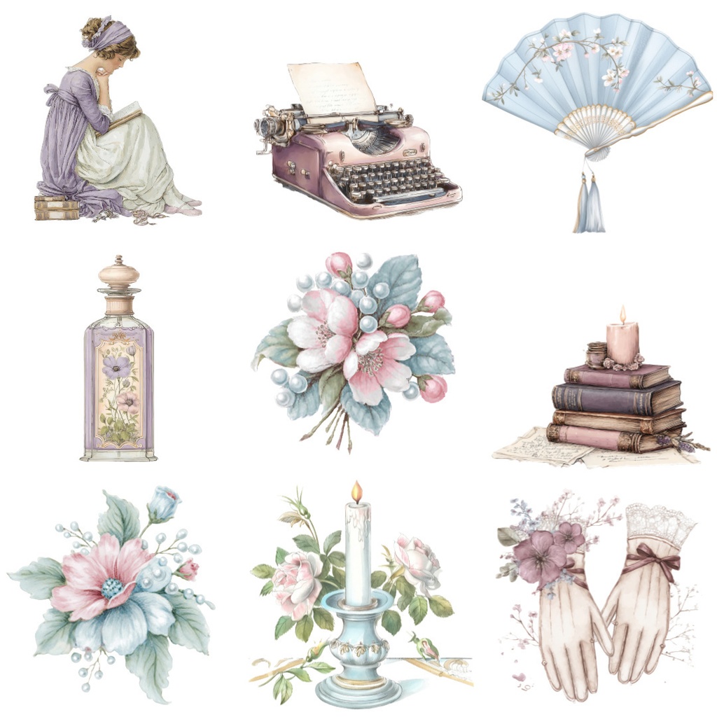 【商用利用可】ヴィンテージ雑貨クリップアート73点セット|水彩アンティーク素材|高解像度・透過PNG|コラージュ・ジャンクジャーナル素材|即ダウンロード