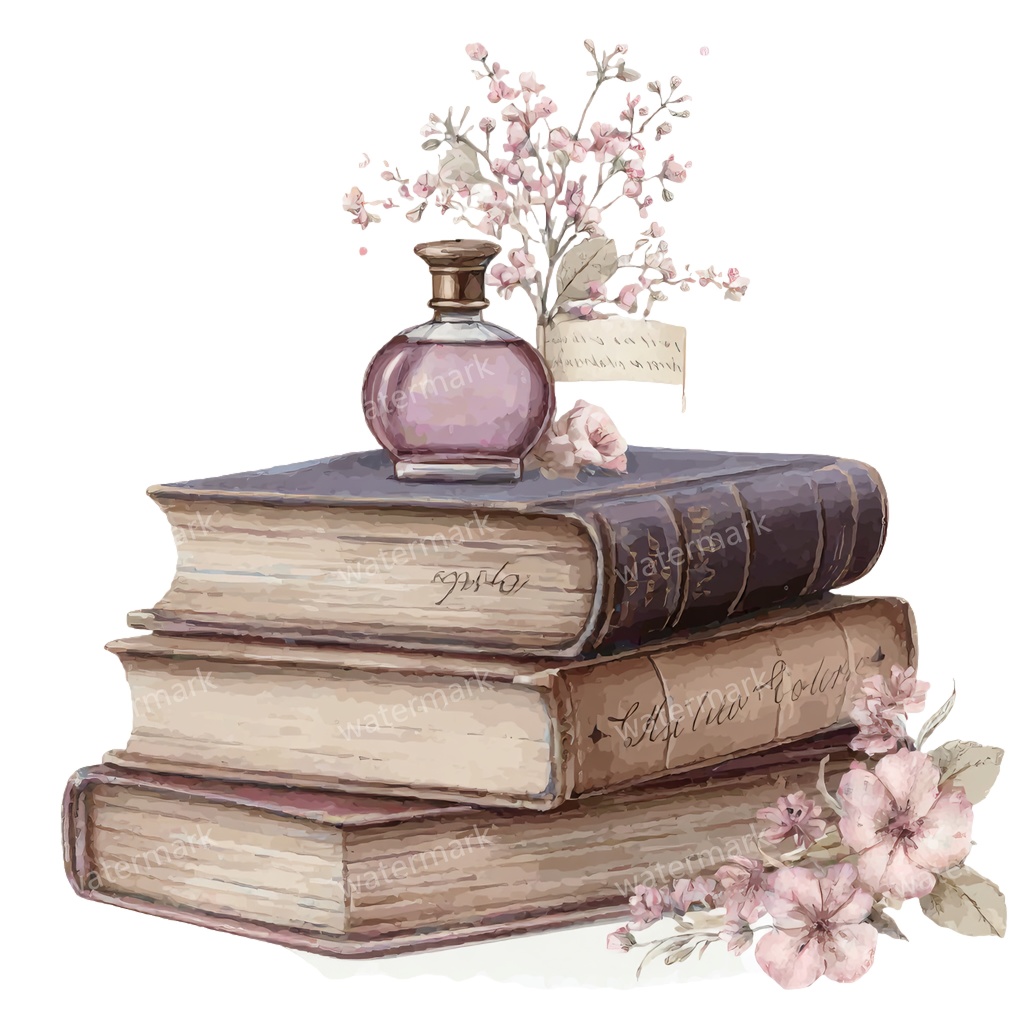 【商用利用可】フラワーブック(水彩花と本)クリップアート20点セット|高解像度・透過PNG|印刷OK|コラージュ・ジャンクジャーナル素材|即ダウンロード