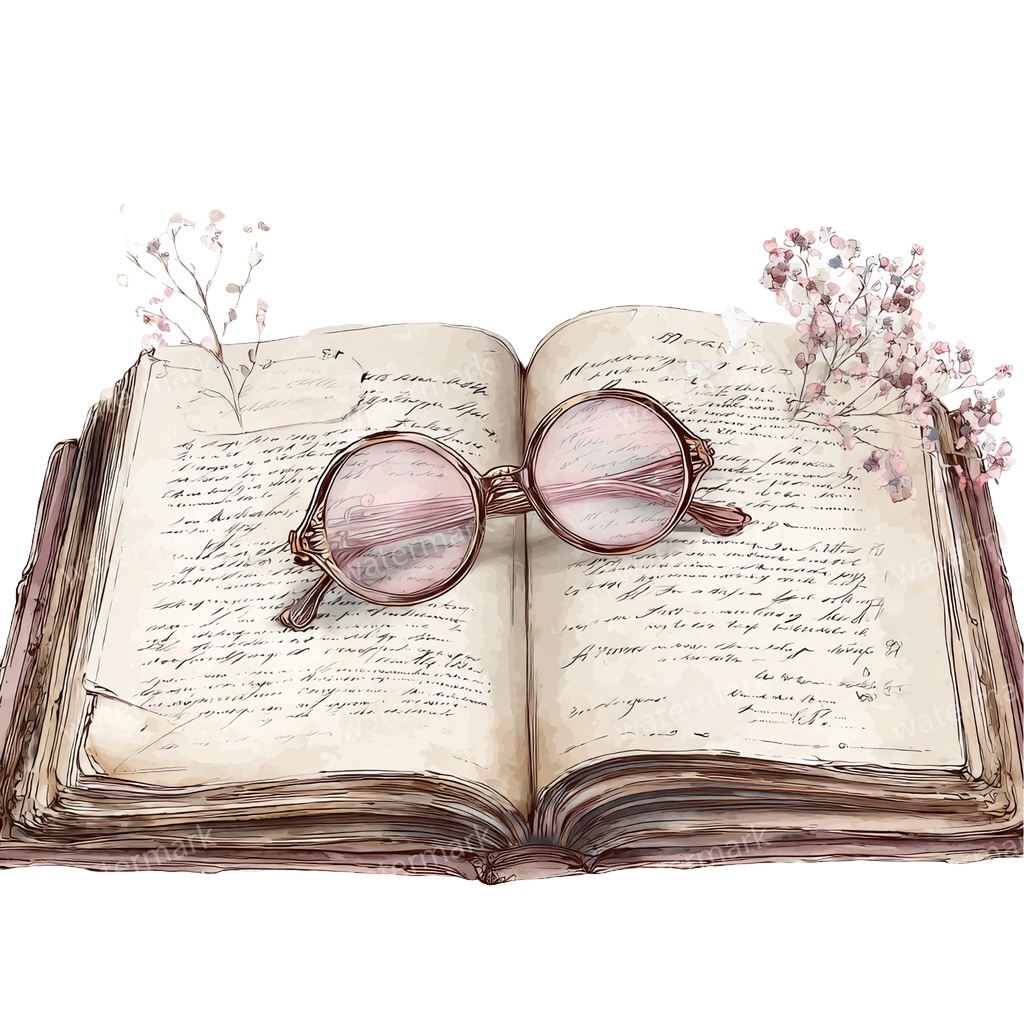 【商用利用可】フラワーブック(水彩花と本)クリップアート20点セット|高解像度・透過PNG|印刷OK|コラージュ・ジャンクジャーナル素材|即ダウンロード