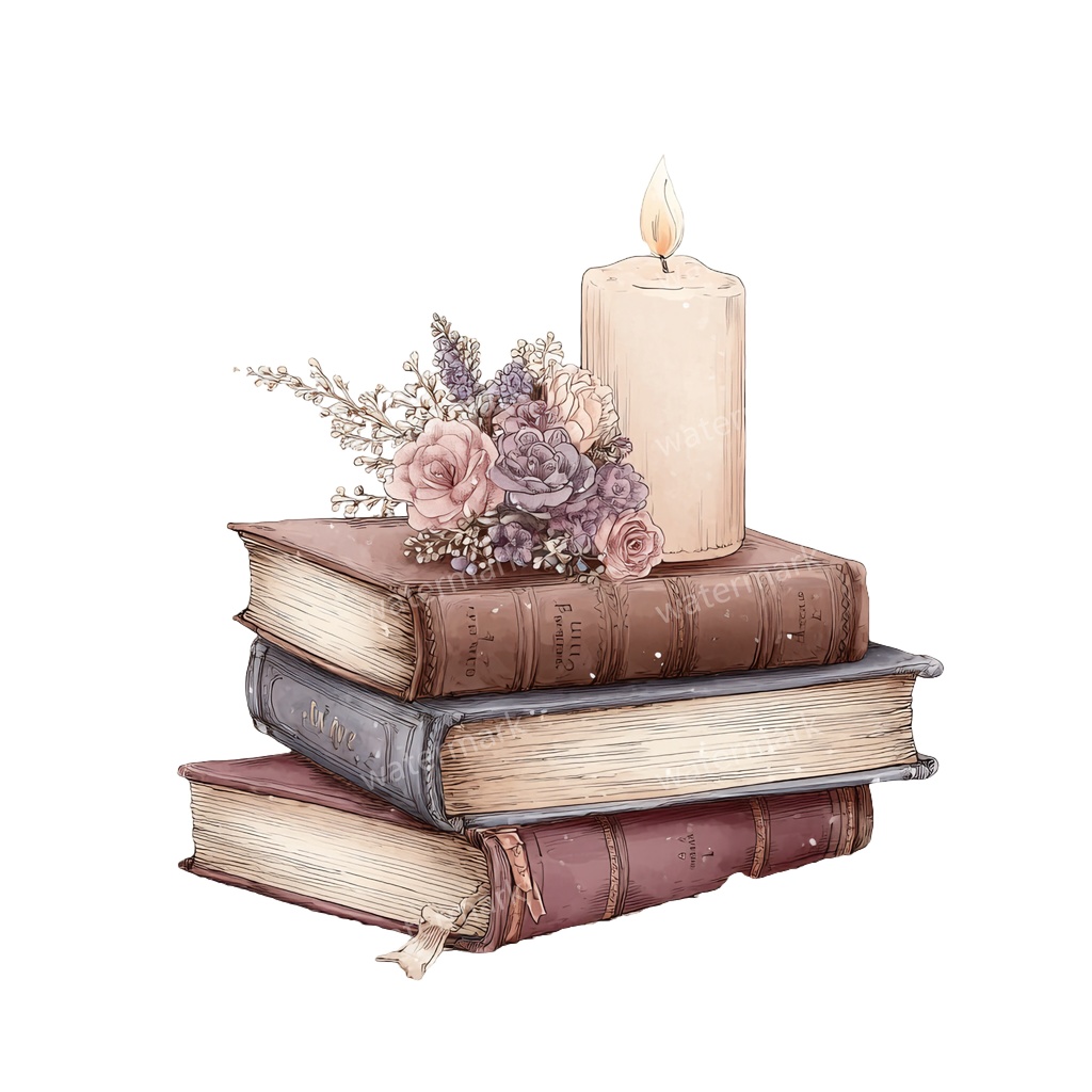 【商用利用可】フラワーブック(水彩花と本)クリップアート20点セット|高解像度・透過PNG|印刷OK|コラージュ・ジャンクジャーナル素材|即ダウンロード