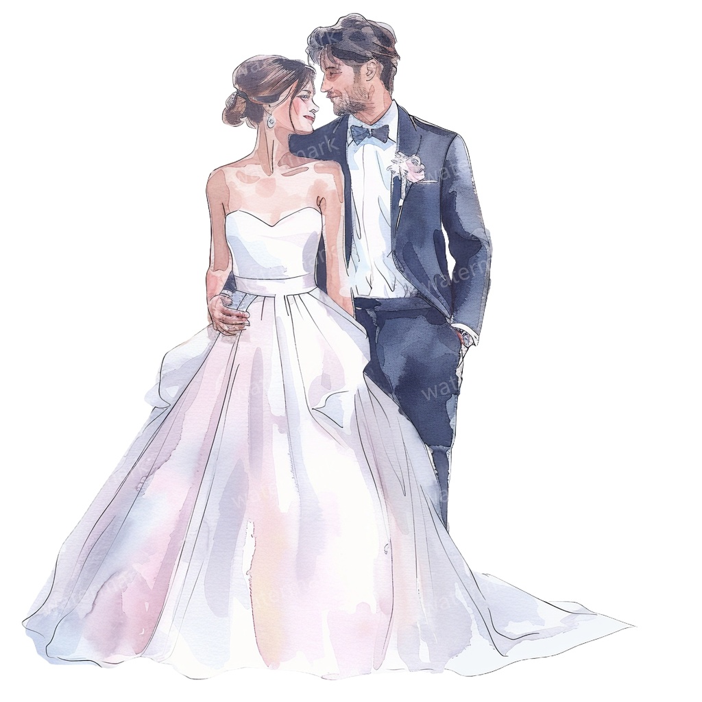 【商用利用可】新郎新婦(水彩ウェディング)クリップアート20点セット|高解像度・透過PNG|印刷OK|コラージュ・ジャンクジャーナル素材|即ダウンロード