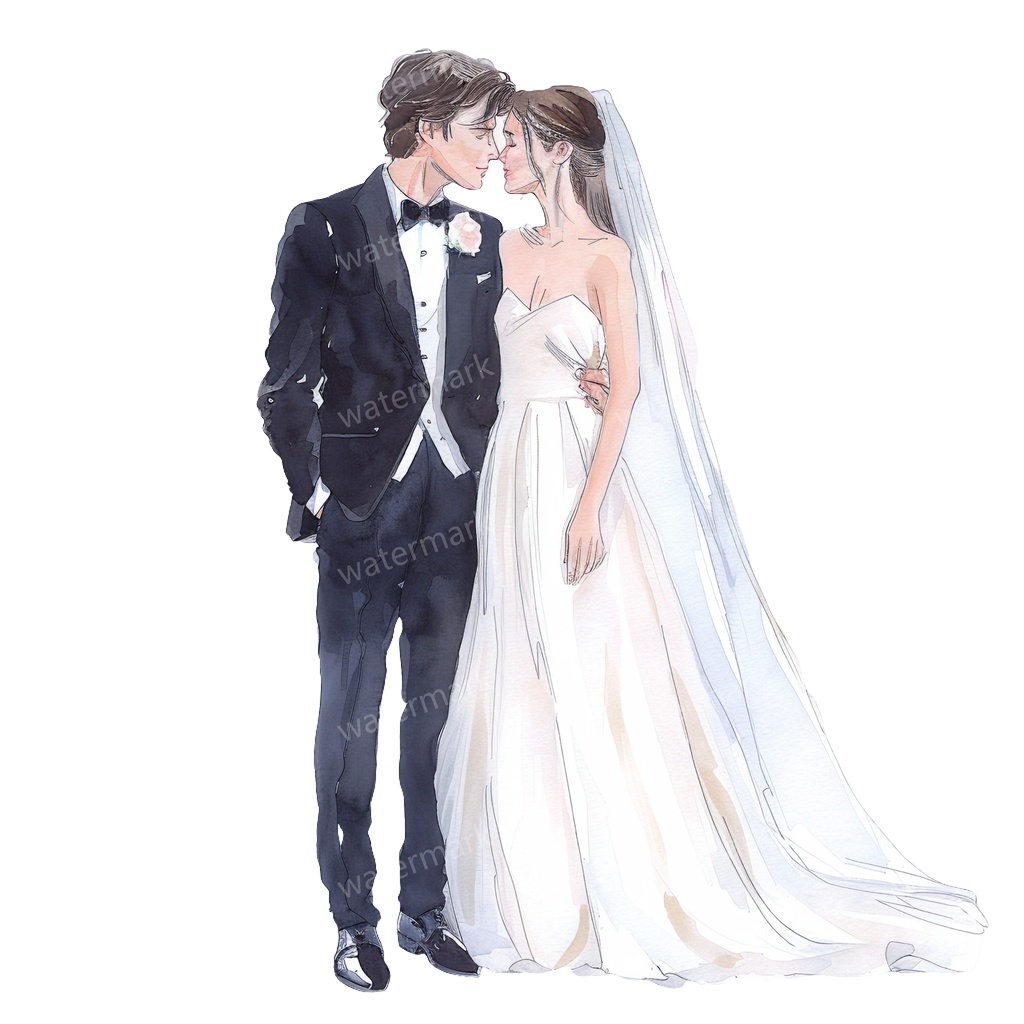 【商用利用可】新郎新婦(水彩ウェディング)クリップアート20点セット|高解像度・透過PNG|印刷OK|コラージュ・ジャンクジャーナル素材|即ダウンロード