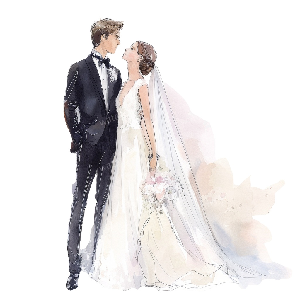 【商用利用可】新郎新婦(水彩ウェディング)クリップアート20点セット|高解像度・透過PNG|印刷OK|コラージュ・ジャンクジャーナル素材|即ダウンロード