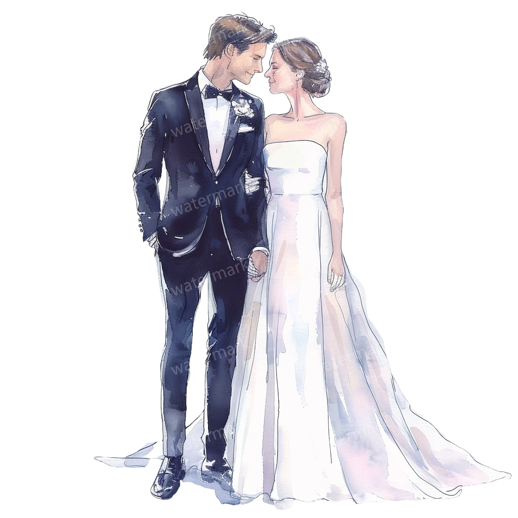 【商用利用可】新郎新婦(水彩ウェディング)クリップアート20点セット|高解像度・透過PNG|印刷OK|コラージュ・ジャンクジャーナル素材|即ダウンロード