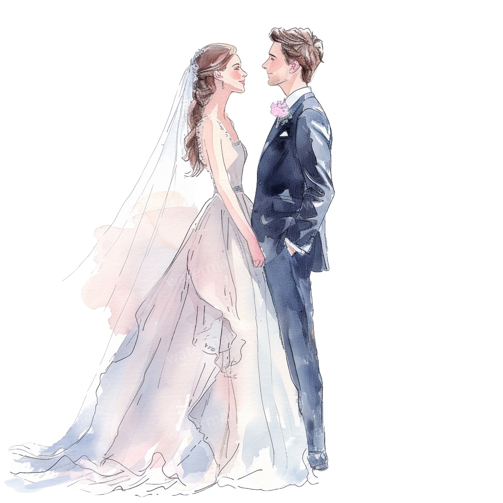 【商用利用可】新郎新婦(水彩ウェディング)クリップアート20点セット|高解像度・透過PNG|印刷OK|コラージュ・ジャンクジャーナル素材|即ダウンロード