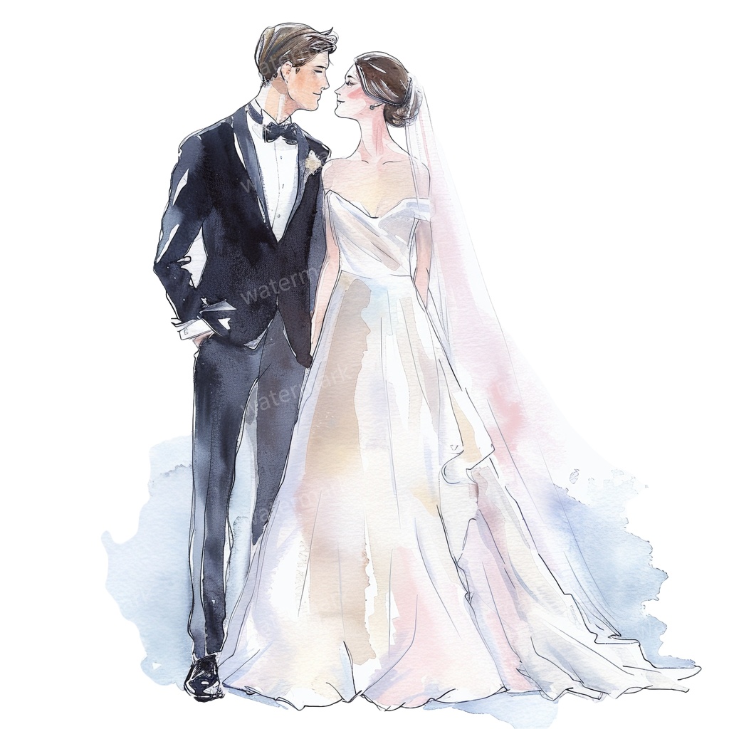 【商用利用可】新郎新婦(水彩ウェディング)クリップアート20点セット|高解像度・透過PNG|印刷OK|コラージュ・ジャンクジャーナル素材|即ダウンロード