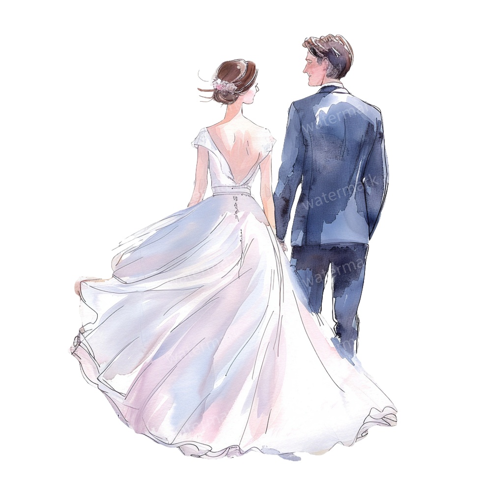 【商用利用可】新郎新婦(水彩ウェディング)クリップアート20点セット|高解像度・透過PNG|印刷OK|コラージュ・ジャンクジャーナル素材|即ダウンロード