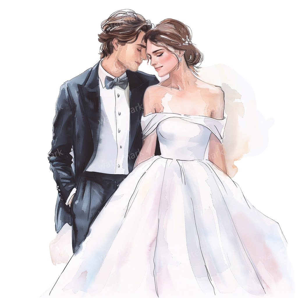 【商用利用可】新郎新婦(水彩ウェディング)クリップアート20点セット|高解像度・透過PNG|印刷OK|コラージュ・ジャンクジャーナル素材|即ダウンロード