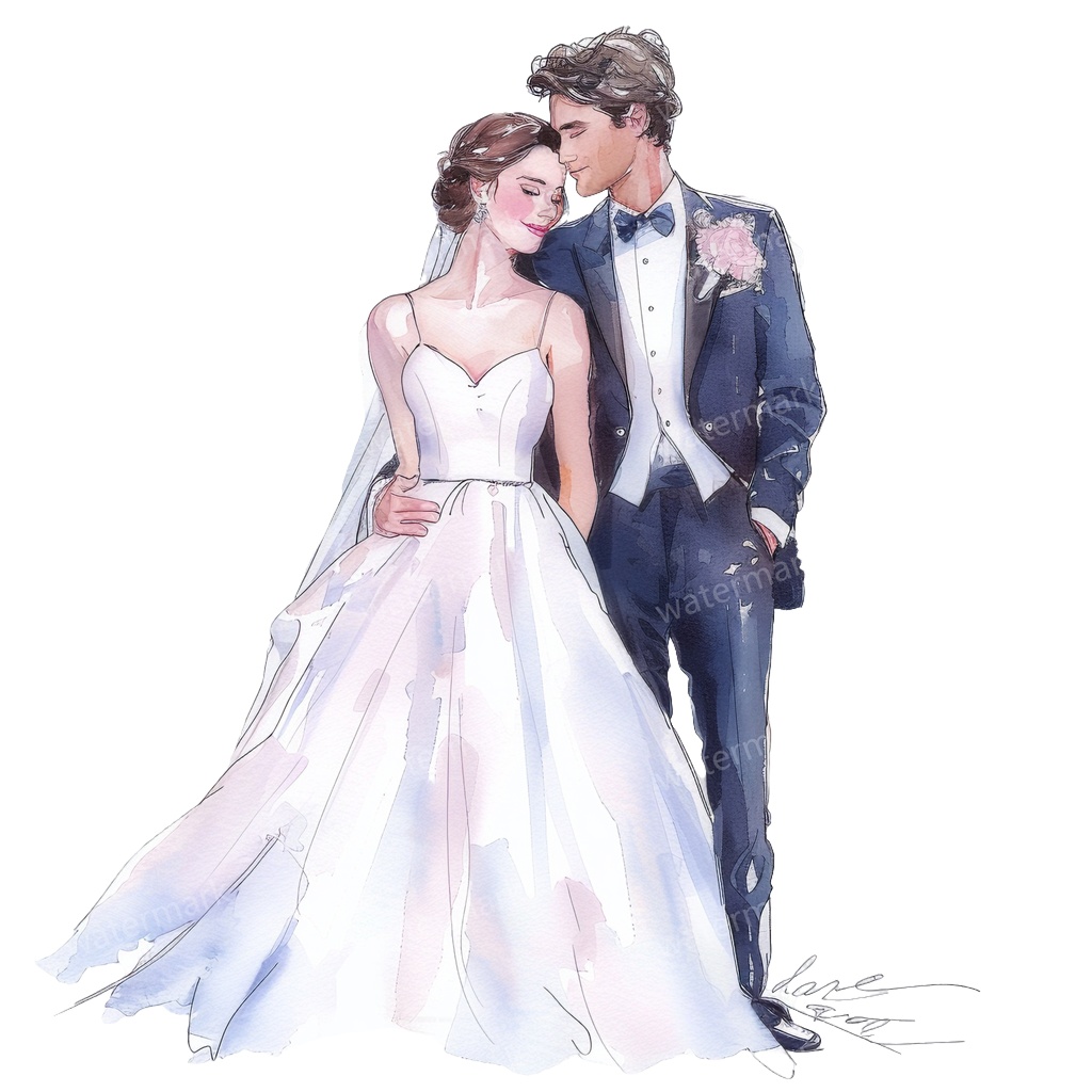 【商用利用可】新郎新婦(水彩ウェディング)クリップアート20点セット|高解像度・透過PNG|印刷OK|コラージュ・ジャンクジャーナル素材|即ダウンロード