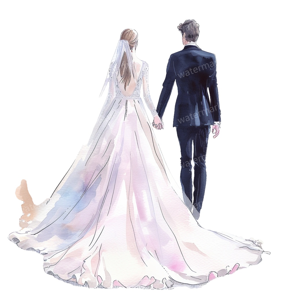 【商用利用可】新郎新婦（水彩ウェディング）クリップアート20点セット｜高解像度・透過PNG｜印刷OK｜コラージュ・ジャンクジャーナル素材｜即ダウンロード