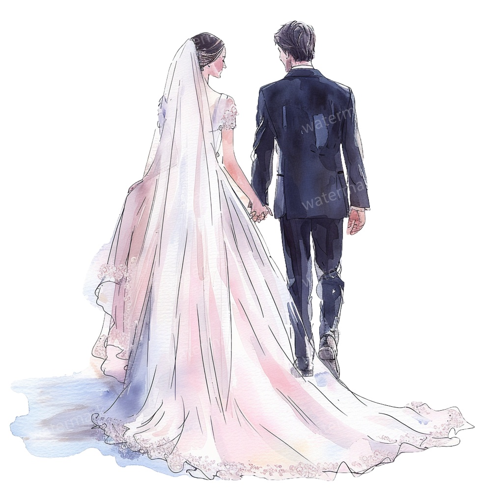 【商用利用可】新郎新婦(水彩ウェディング)クリップアート20点セット|高解像度・透過PNG|印刷OK|コラージュ・ジャンクジャーナル素材|即ダウンロード