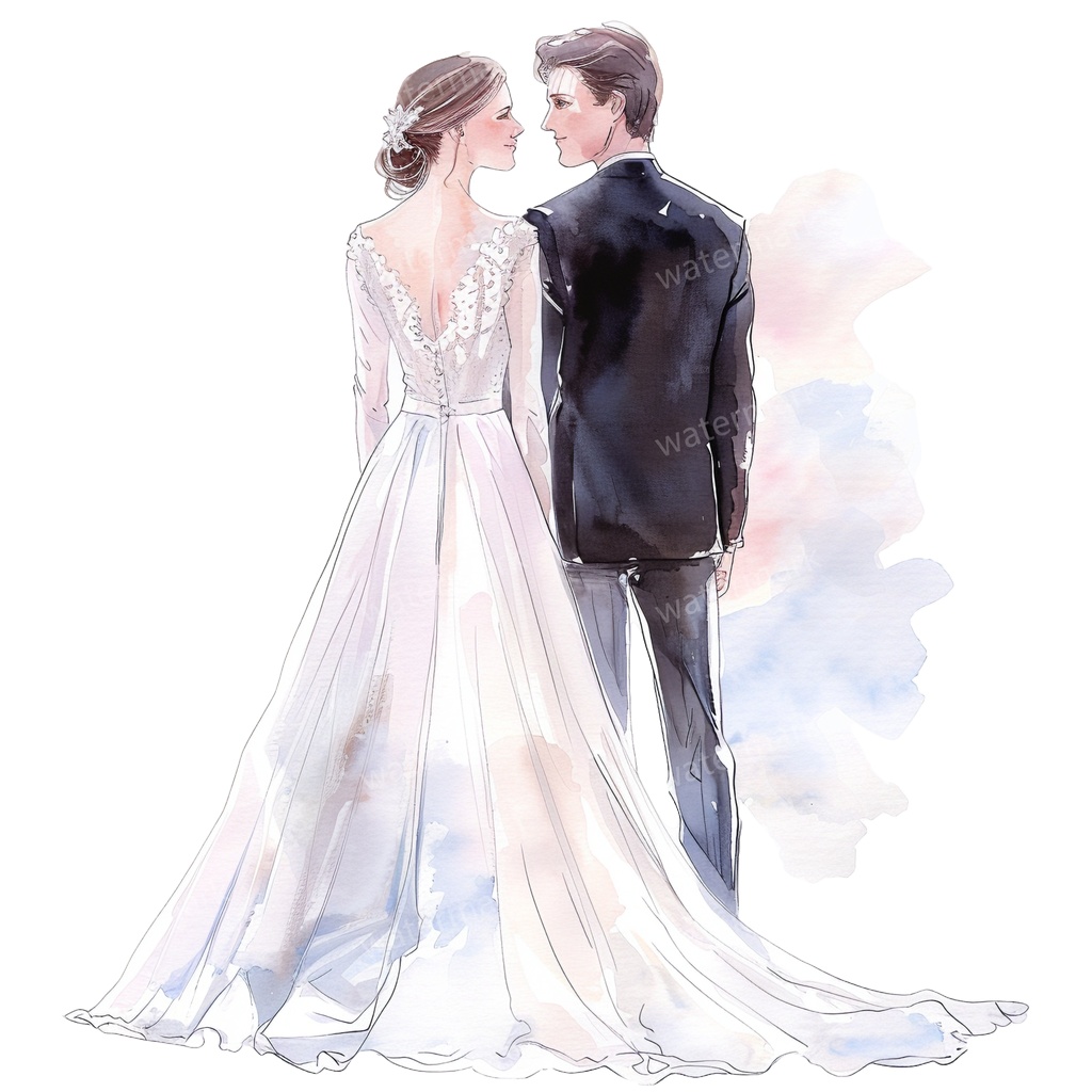 【商用利用可】新郎新婦(水彩ウェディング)クリップアート20点セット|高解像度・透過PNG|印刷OK|コラージュ・ジャンクジャーナル素材|即ダウンロード