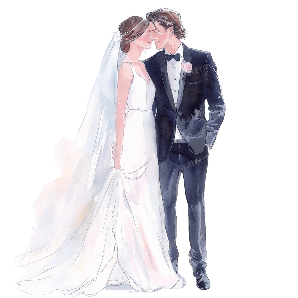 【商用利用可】新郎新婦(水彩ウェディング)クリップアート20点セット|高解像度・透過PNG|印刷OK|コラージュ・ジャンクジャーナル素材|即ダウンロード
