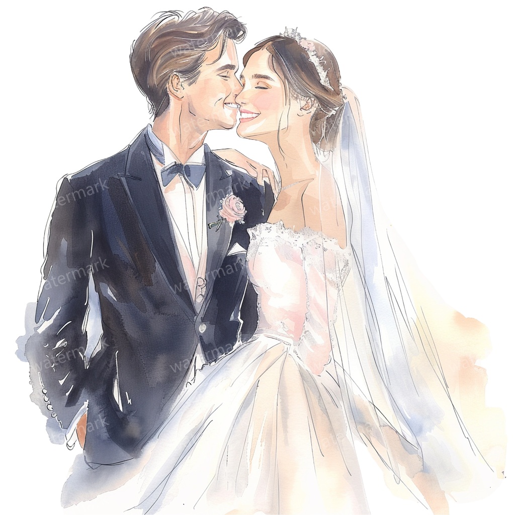 【商用利用可】新郎新婦(水彩ウェディング)クリップアート20点セット|高解像度・透過PNG|印刷OK|コラージュ・ジャンクジャーナル素材|即ダウンロード