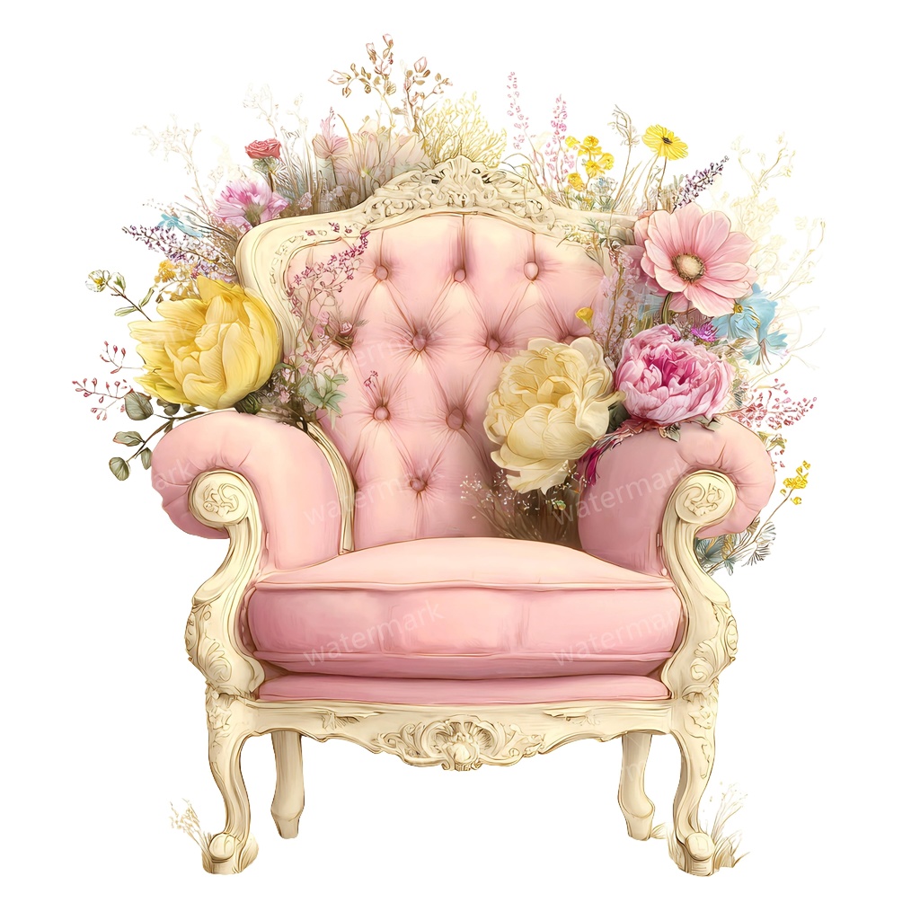 【商用利用可】ヴィンテージ花柄ソファ(水彩フローラルソファ)クリップアート14点セット|高解像度・透過PNG|印刷OK|コラージュ・ジャンクジャーナル素材|即ダウンロード