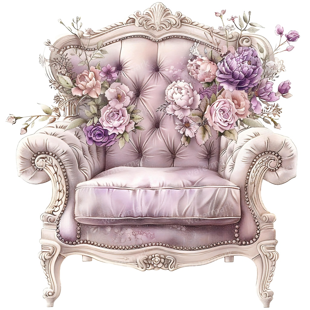 【商用利用可】ヴィンテージ花柄ソファ(水彩フローラルソファ)クリップアート14点セット|高解像度・透過PNG|印刷OK|コラージュ・ジャンクジャーナル素材|即ダウンロード