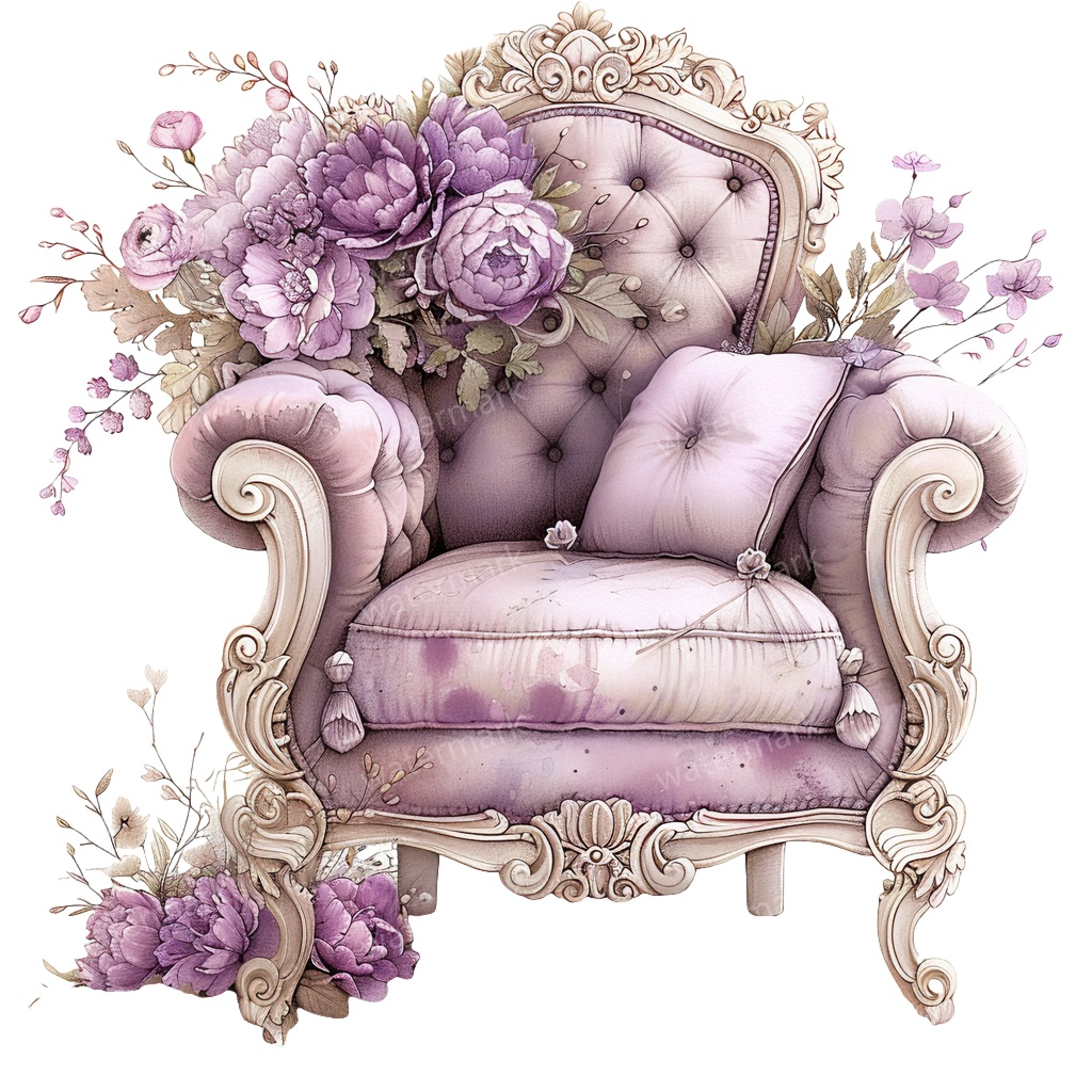【商用利用可】ヴィンテージ花柄ソファ(水彩フローラルソファ)クリップアート14点セット|高解像度・透過PNG|印刷OK|コラージュ・ジャンクジャーナル素材|即ダウンロード