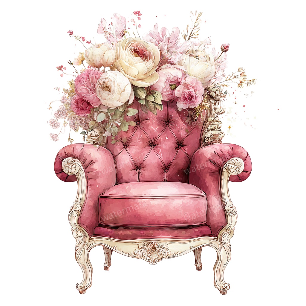 【商用利用可】ヴィンテージ花柄ソファ(水彩フローラルソファ)クリップアート14点セット|高解像度・透過PNG|印刷OK|コラージュ・ジャンクジャーナル素材|即ダウンロード