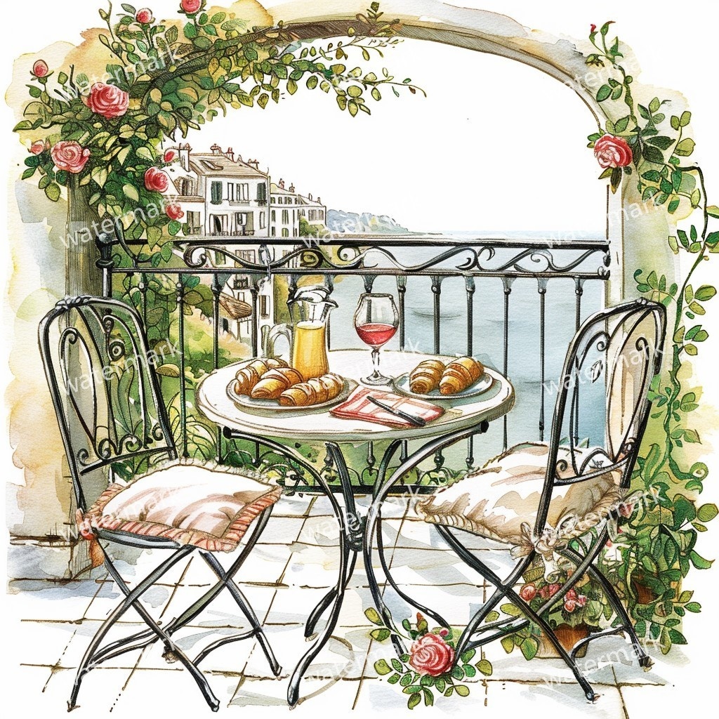 【商用利用可】テラスバルコニー（水彩テラス風景）クリップアート20点セット｜高解像度JPG｜印刷OK｜コラージュ・ジャンクジャーナル素材｜即ダウンロード