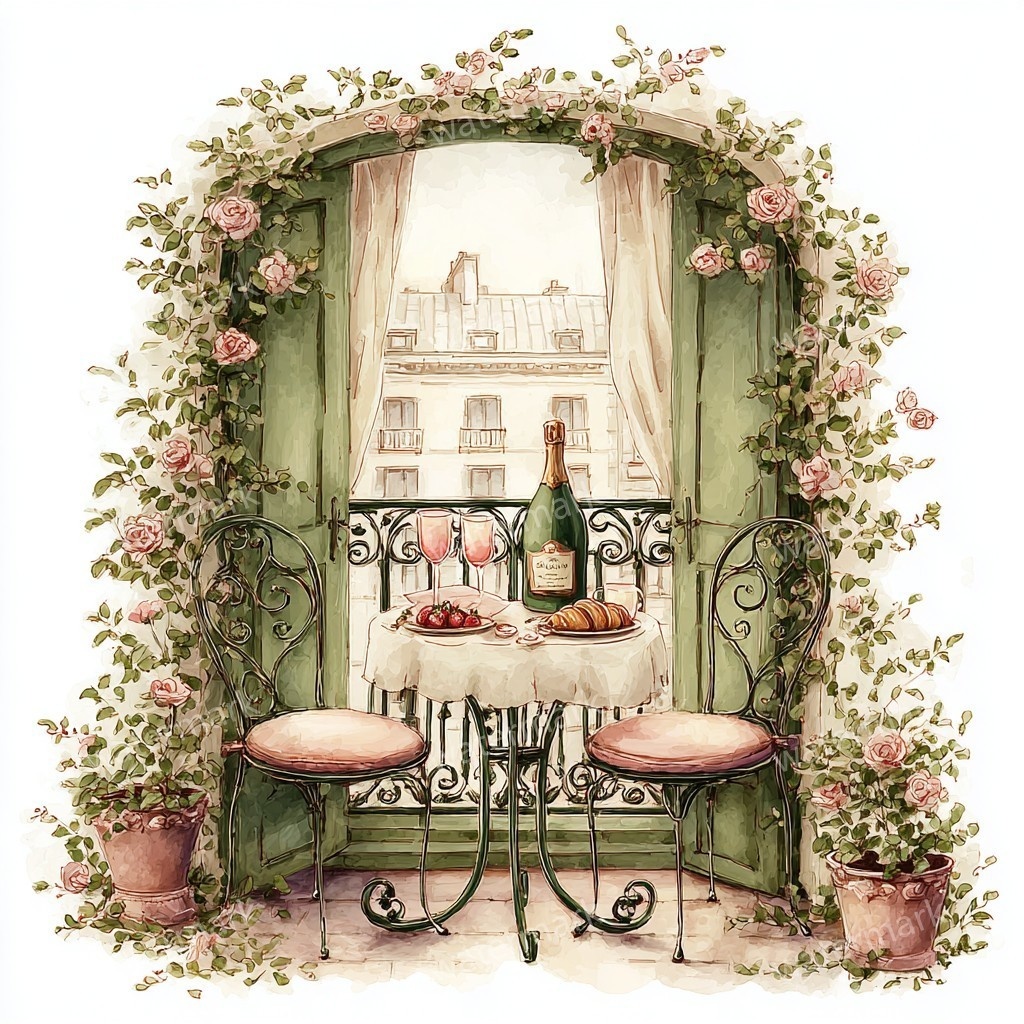 【商用利用可】バルコニー(水彩テラス風景)クリップアート20点セット|高解像度JPG|印刷OK|コラージュ・ジャンクジャーナル素材|即ダウンロード