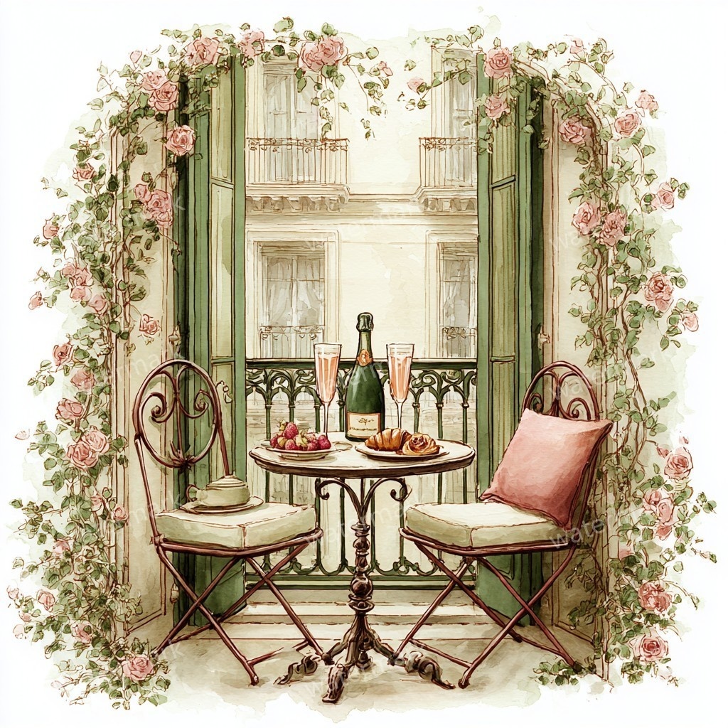 【商用利用可】バルコニー(水彩テラス風景)クリップアート20点セット|高解像度JPG|印刷OK|コラージュ・ジャンクジャーナル素材|即ダウンロード