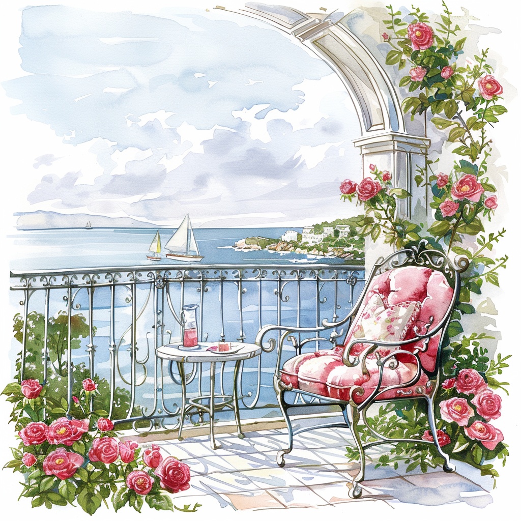 【商用利用可】海辺のバルコニーコーナー(水彩シーサイドテラス)クリップアート20点セット|高解像度JPG|印刷OK|コラージュ・ジャンクジャーナル素材|即ダウンロード