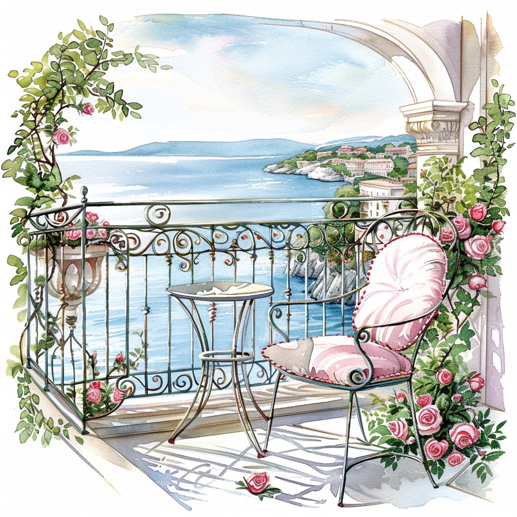 【商用利用可】海辺のバルコニーコーナー(水彩シーサイドテラス)クリップアート20点セット|高解像度JPG|印刷OK|コラージュ・ジャンクジャーナル素材|即ダウンロード