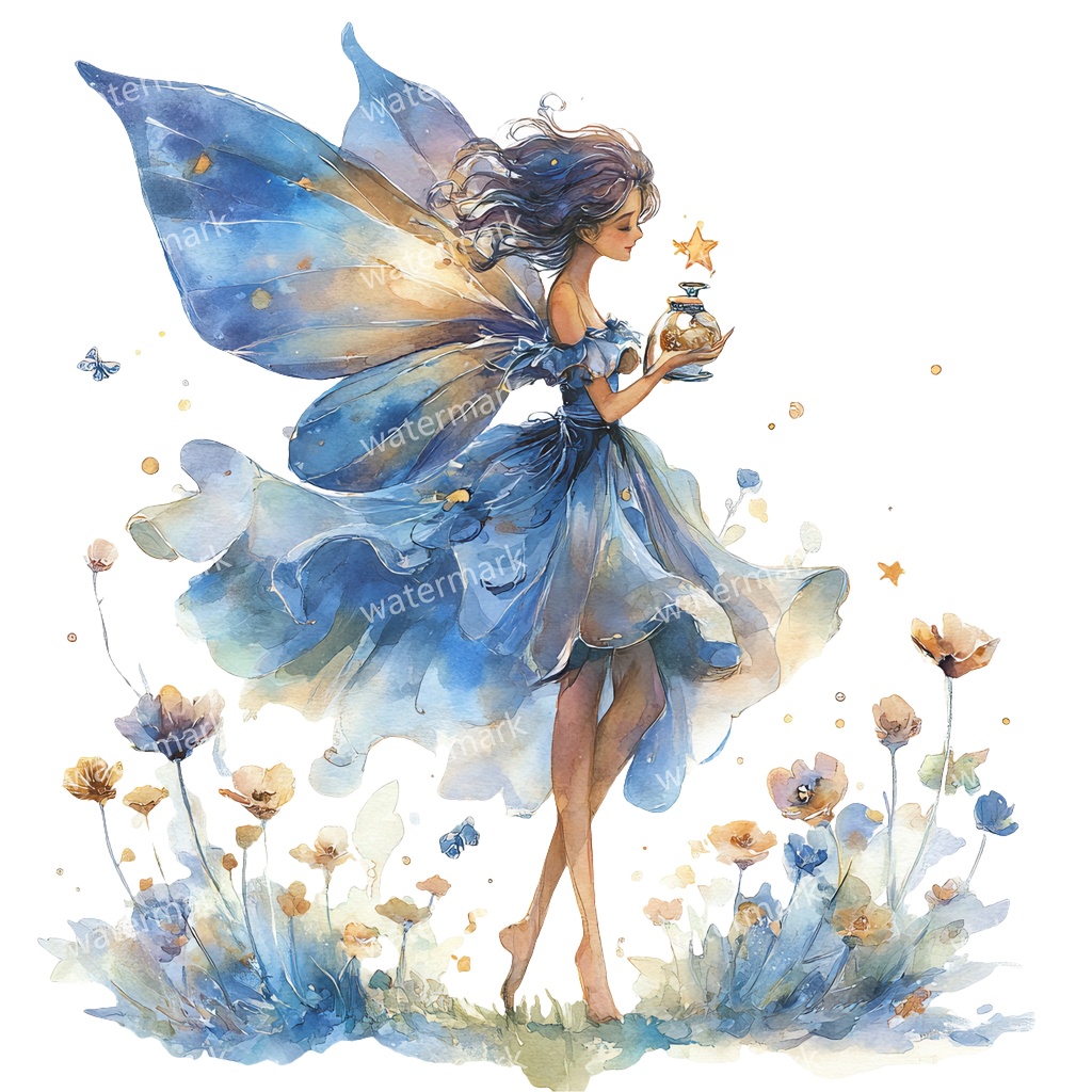 【商用利用可】フェアリー（水彩妖精）クリップアート13点セット｜高解像度・透過PNG｜印刷OK｜コラージュ・ジャンクジャーナル素材｜即ダウンロード