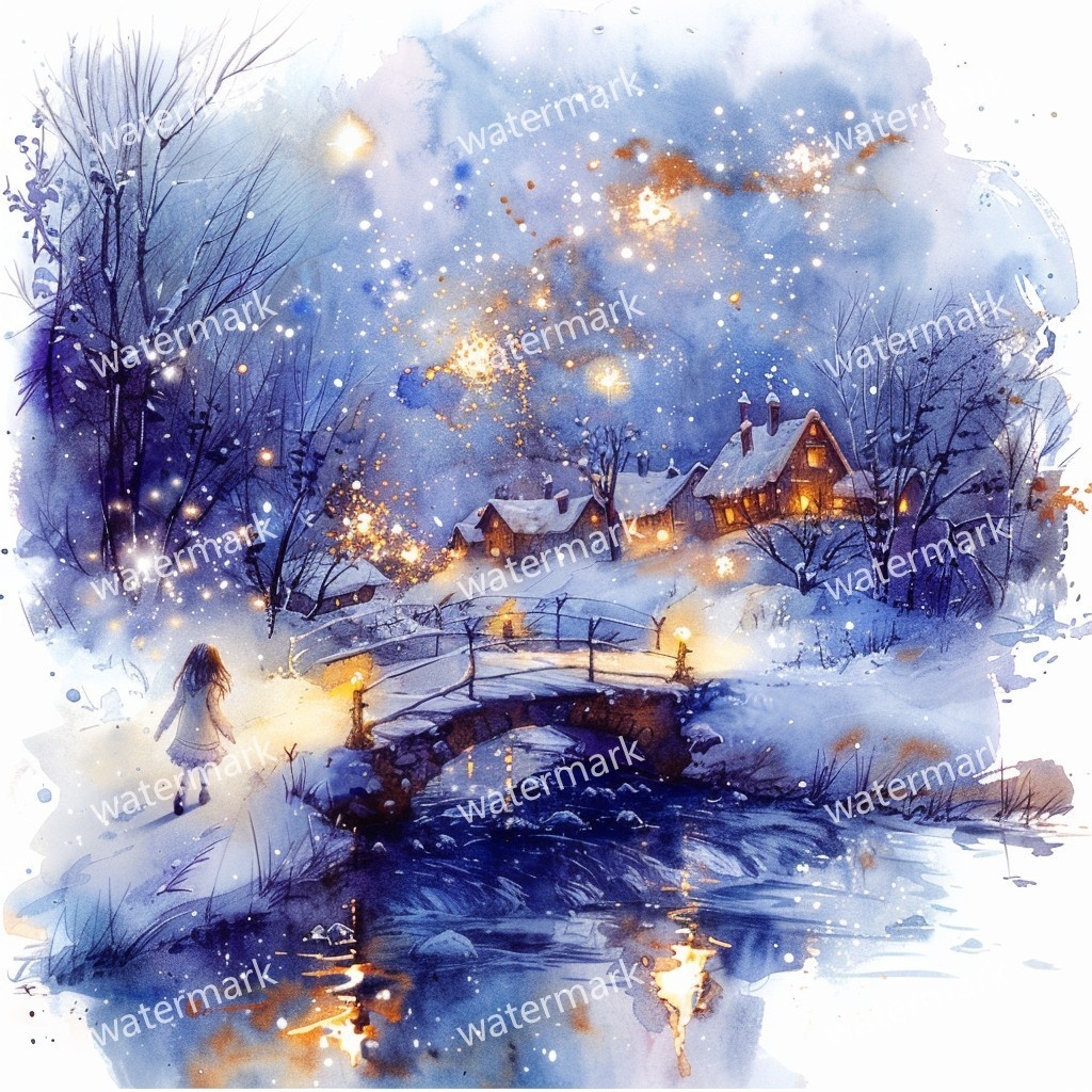 【商用利用可】雪の村(水彩スノービレッジ)クリップアート20点セット|高解像度JPG|印刷OK|コラージュ・ジャンクジャーナル素材|即ダウンロード