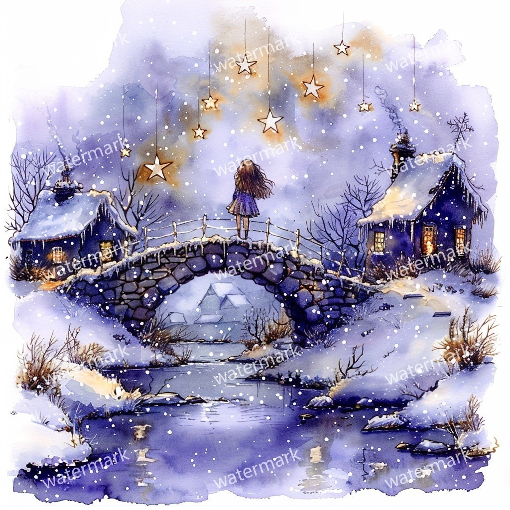 【商用利用可】雪の村(水彩スノービレッジ)クリップアート20点セット|高解像度JPG|印刷OK|コラージュ・ジャンクジャーナル素材|即ダウンロード
