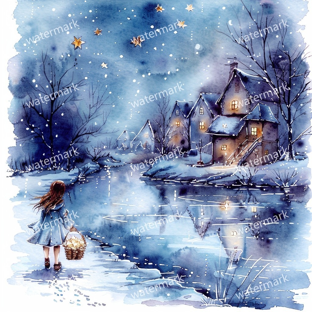 【商用利用可】雪の村(水彩スノービレッジ)クリップアート20点セット|高解像度JPG|印刷OK|コラージュ・ジャンクジャーナル素材|即ダウンロード