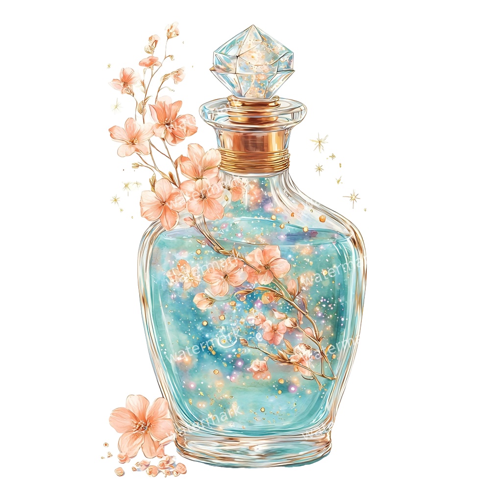 【商用利用可】魔女のポーション(水彩魔法薬)クリップアート19点セット|高解像度・透過PNG|印刷OK|コラージュ・ジャンクジャーナル素材|即ダウンロード