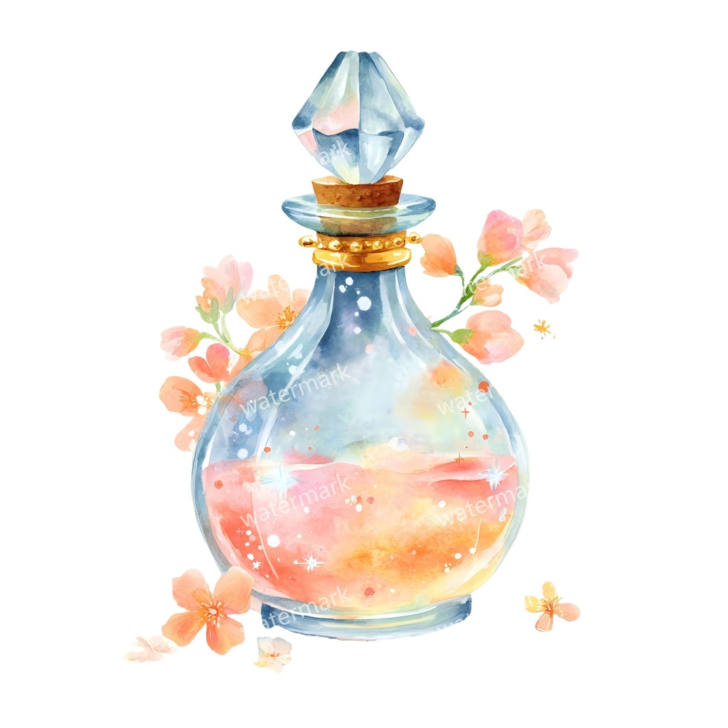 【商用利用可】魔女のポーション(水彩魔法薬)クリップアート19点セット|高解像度・透過PNG|印刷OK|コラージュ・ジャンクジャーナル素材|即ダウンロード