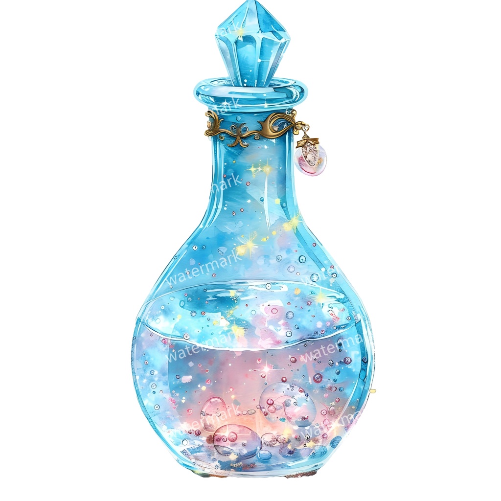 【商用利用可】魔女のポーション(水彩魔法薬)クリップアート19点セット|高解像度・透過PNG|印刷OK|コラージュ・ジャンクジャーナル素材|即ダウンロード