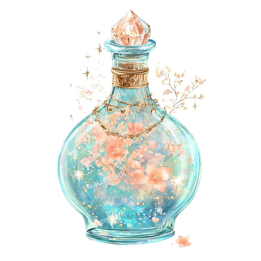 【商用利用可】魔女のポーション(水彩魔法薬)クリップアート19点セット|高解像度・透過PNG|印刷OK|コラージュ・ジャンクジャーナル素材|即ダウンロード