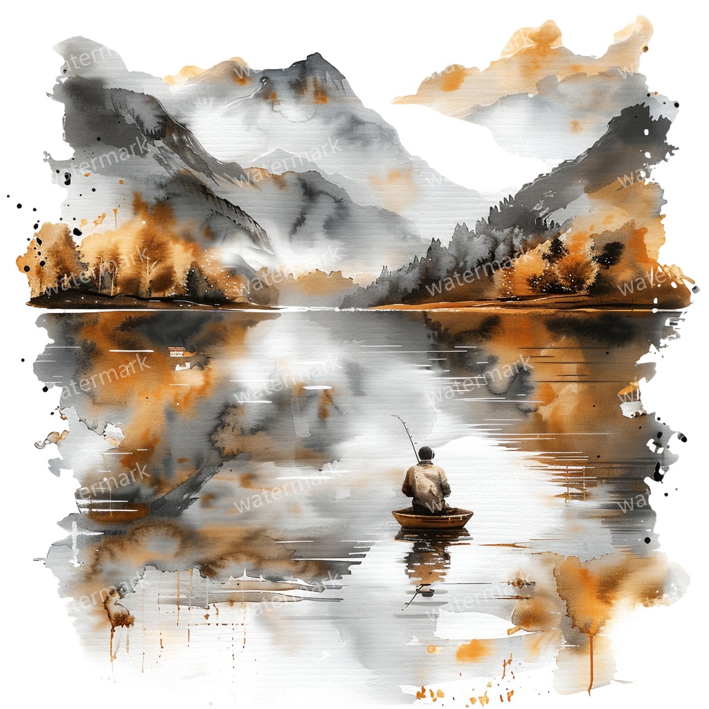 【商用利用可】釣りをする男性(水彩フィッシング)クリップアート13点セット|高解像度・透過PNG|印刷OK|コラージュ・ジャンクジャーナル素材|即ダウンロード