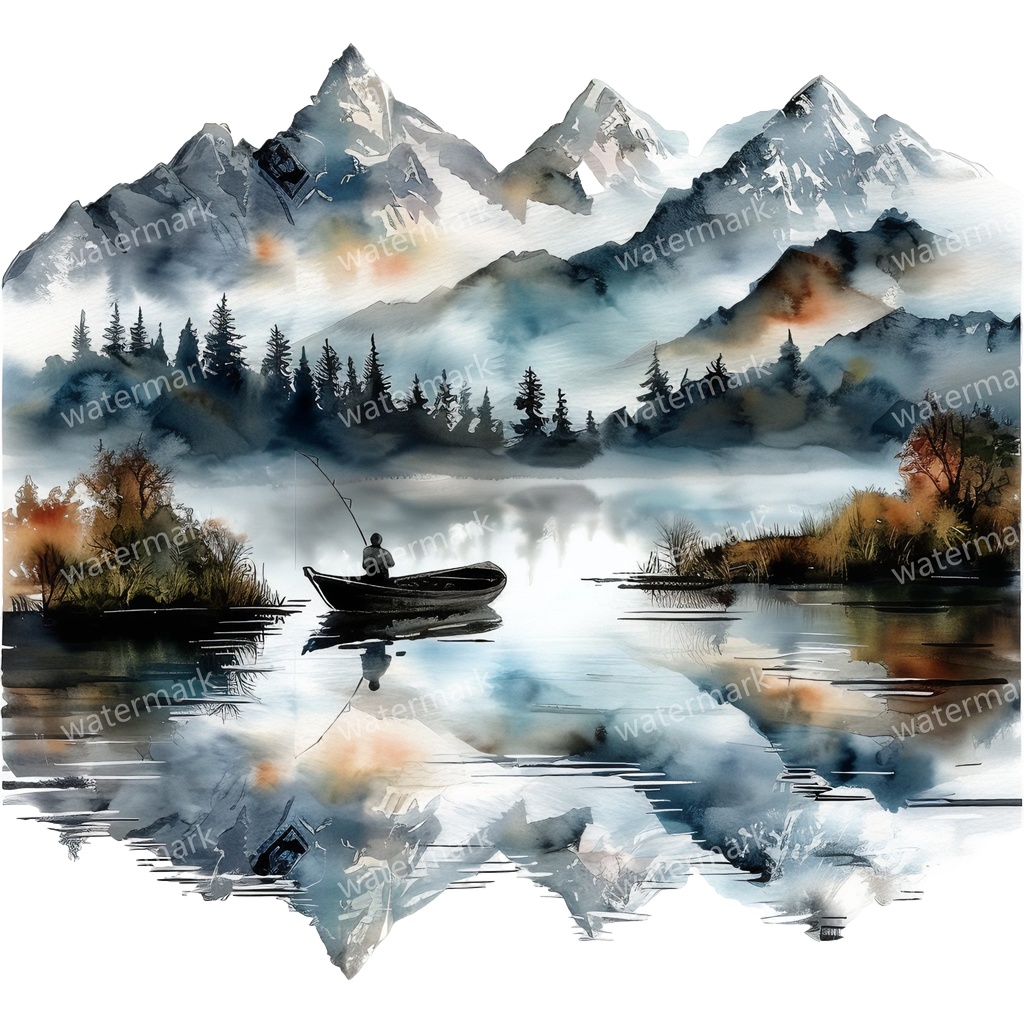 【商用利用可】釣りをする男性(水彩フィッシング)クリップアート13点セット|高解像度・透過PNG|印刷OK|コラージュ・ジャンクジャーナル素材|即ダウンロード