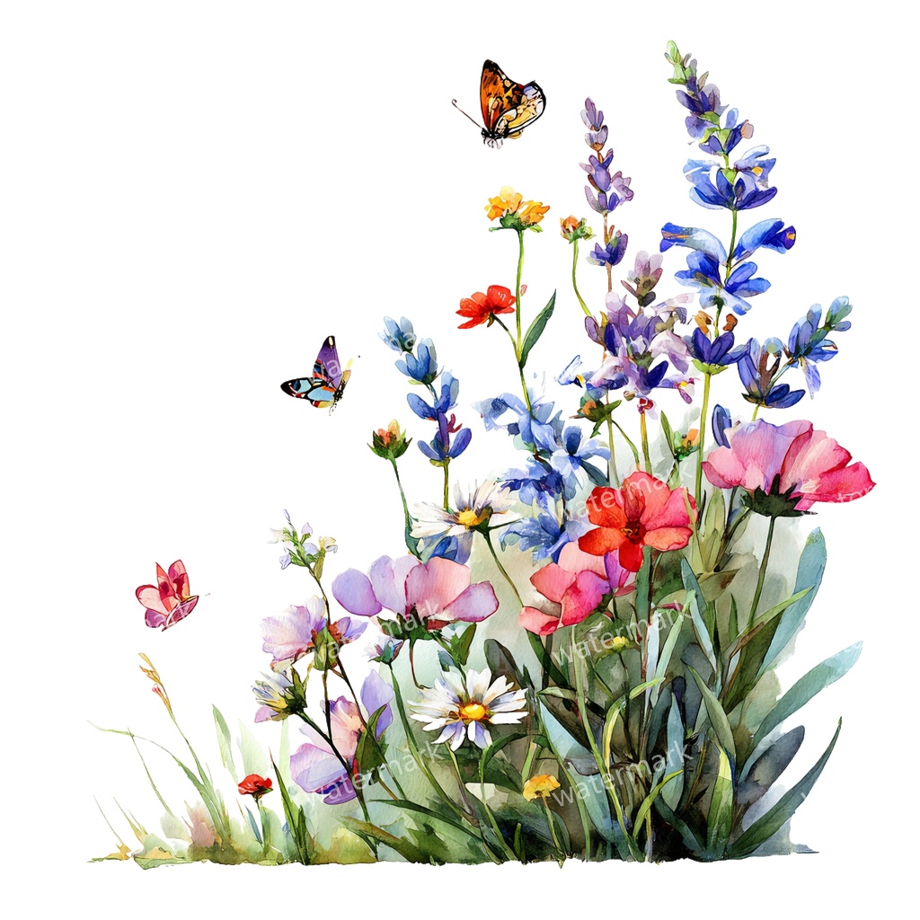 【商用利用可】野の花(水彩メドウフラワー)クリップアート20点セット|高解像度・透過PNG|印刷OK|コラージュ・ジャンクジャーナル素材|即ダウンロード