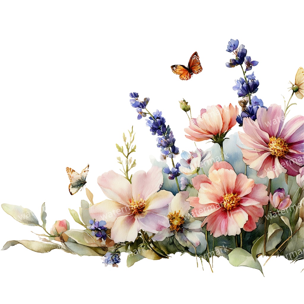 【商用利用可】野の花(水彩メドウフラワー)クリップアート20点セット|高解像度・透過PNG|印刷OK|コラージュ・ジャンクジャーナル素材|即ダウンロード