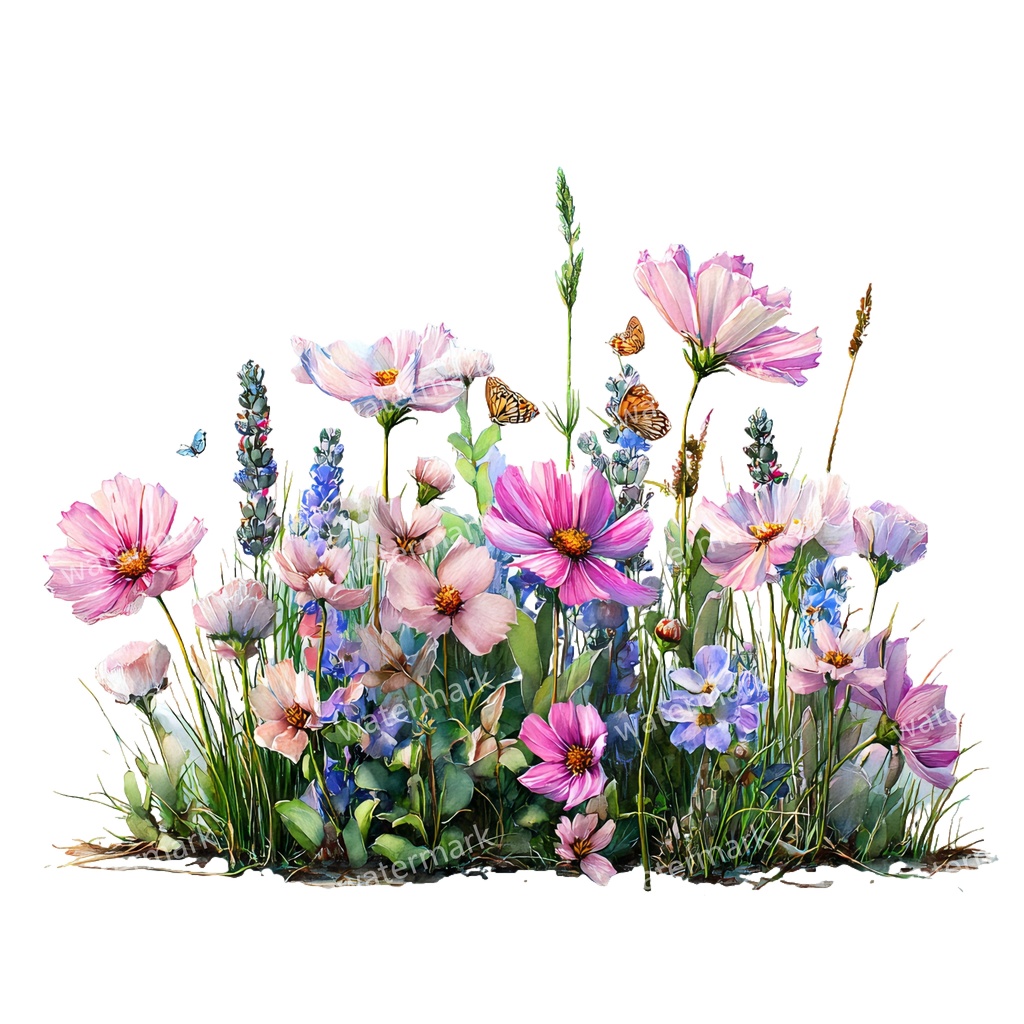 【商用利用可】野の花(水彩メドウフラワー)クリップアート20点セット|高解像度・透過PNG|印刷OK|コラージュ・ジャンクジャーナル素材|即ダウンロード