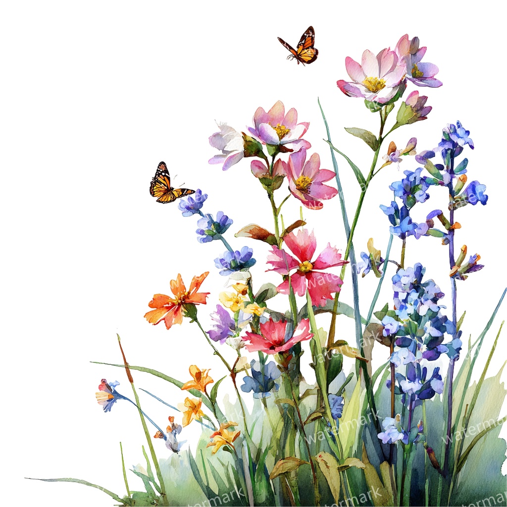 【商用利用可】野の花(水彩メドウフラワー)クリップアート20点セット|高解像度・透過PNG|印刷OK|コラージュ・ジャンクジャーナル素材|即ダウンロード