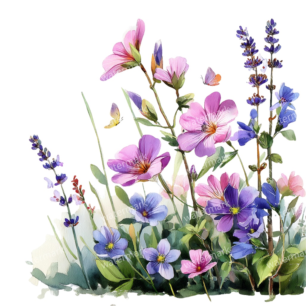【商用利用可】野の花(水彩メドウフラワー)クリップアート20点セット|高解像度・透過PNG|印刷OK|コラージュ・ジャンクジャーナル素材|即ダウンロード