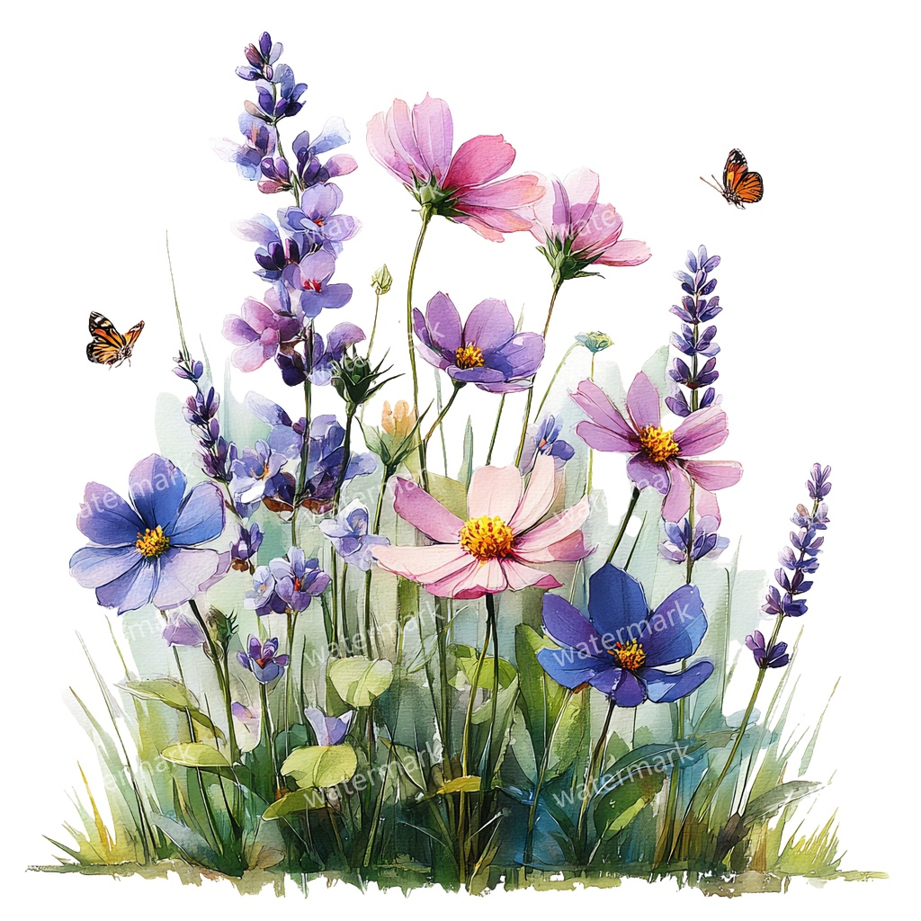 【商用利用可】野の花(水彩メドウフラワー)クリップアート20点セット|高解像度・透過PNG|印刷OK|コラージュ・ジャンクジャーナル素材|即ダウンロード