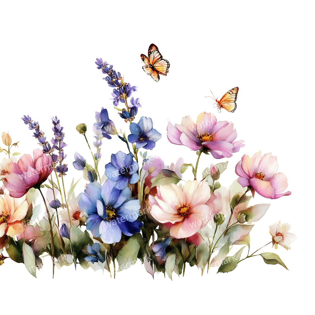 【商用利用可】野の花(水彩メドウフラワー)クリップアート20点セット|高解像度・透過PNG|印刷OK|コラージュ・ジャンクジャーナル素材|即ダウンロード